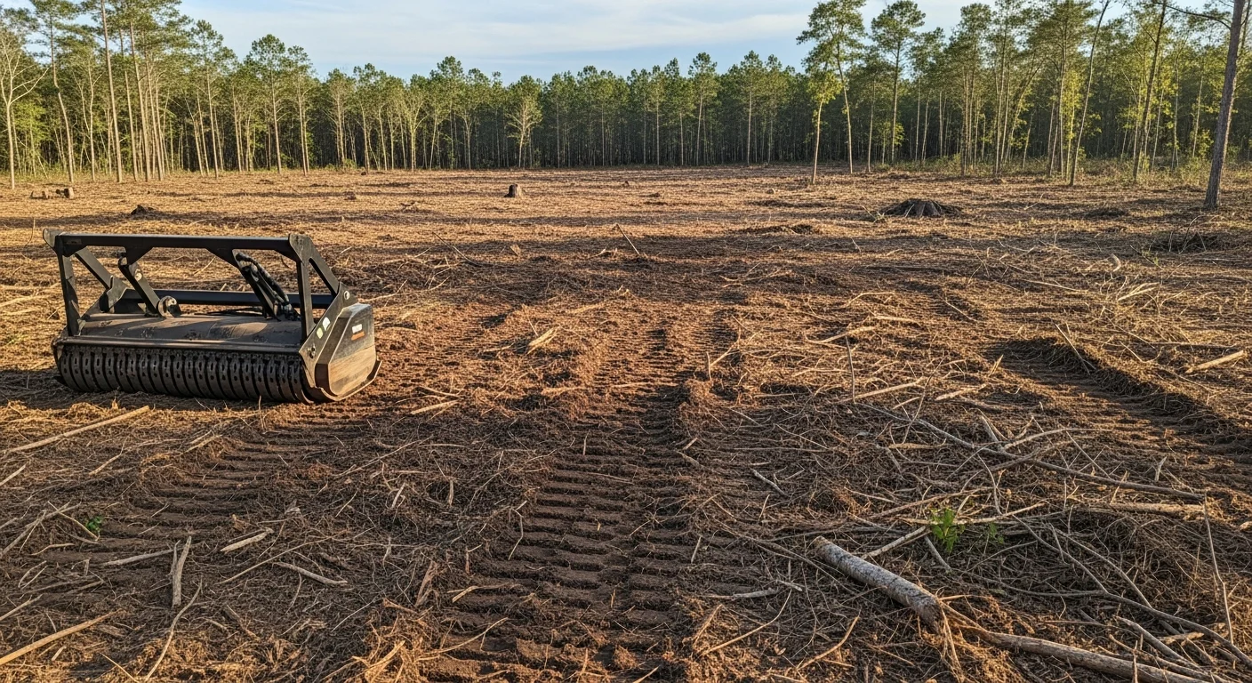 Heavy equipment clearing land and vegetation for commercial site development