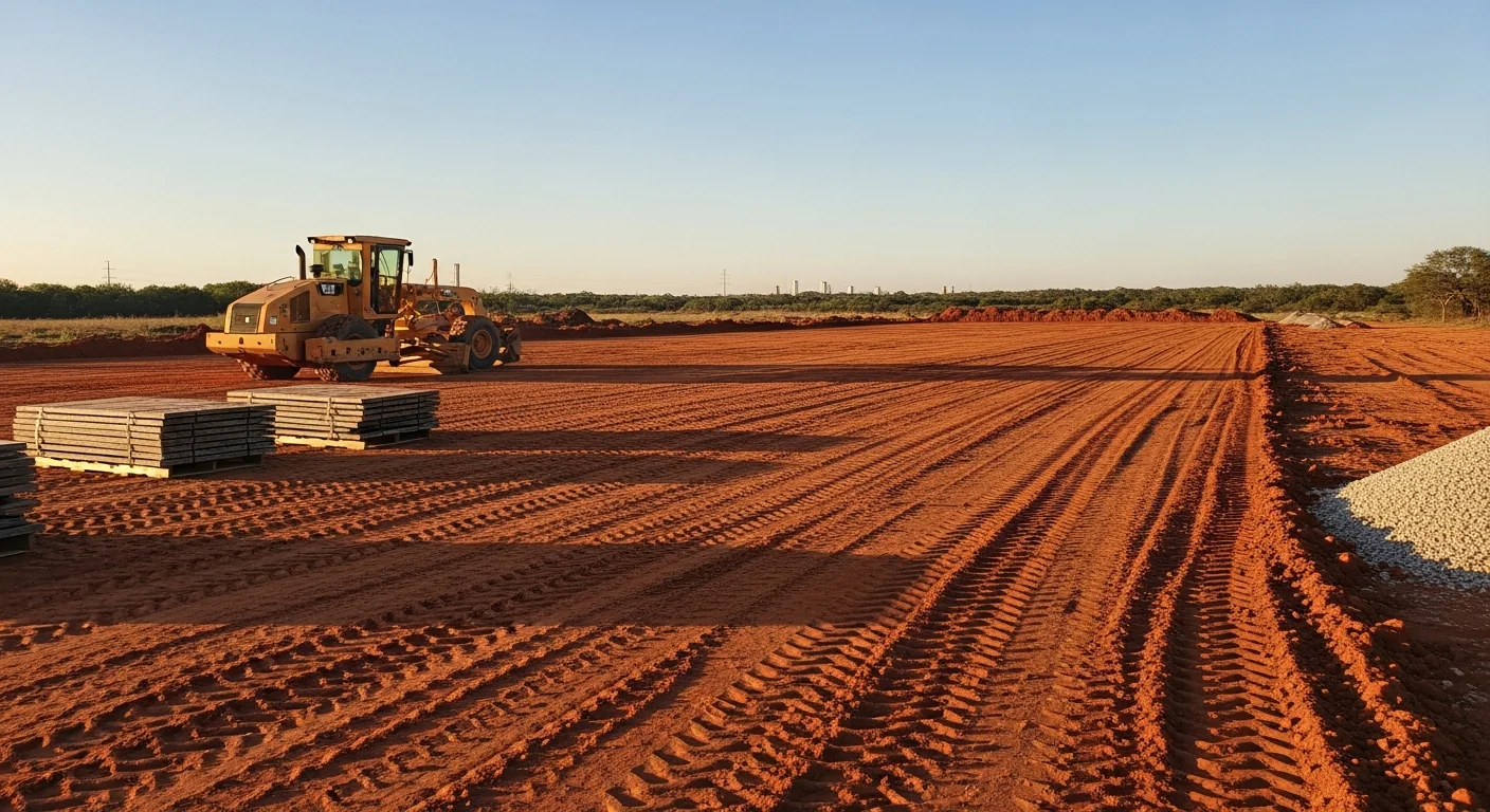 Graded and prepared commercial construction site with equipment staging area