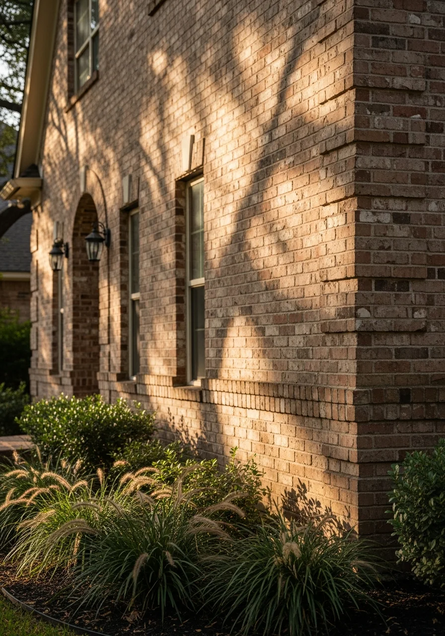 Close-up of a Houston home's exterior with local landscaping and architectural details common to the area.